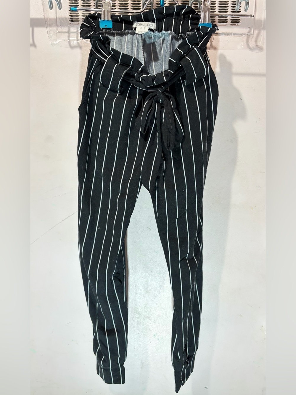 Girls' Black Striped Paperbag Waist Jogger Pants